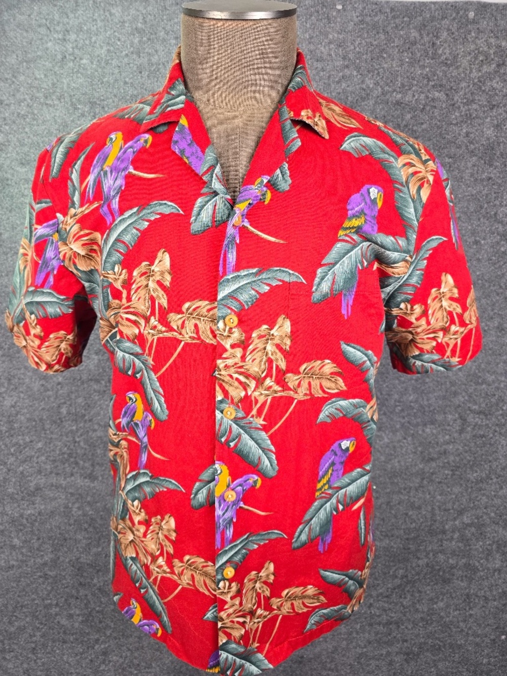 VTG Paradise Found Jungle Bird Magnum PI Hawaiian Shirt Red Size M EXCELLENT